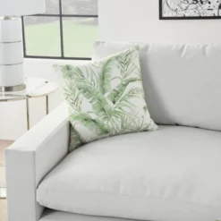 18"x18" Reversible Indoor/Outdoor Banana Leaf And Chevron Print Square Throw Pillow - Mina Victory -Decor Haven Store GUEST 028e6705 2308 45ad 9247 546c500587bc