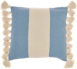 Mina Victory Life Styles Color Block Stripes With Tassel 18"x18" Indoor Throw Pillow -Decor Haven Store GUEST 02bbd6e9 f1c8 4e1a 8f43 4ad18f2d38a4