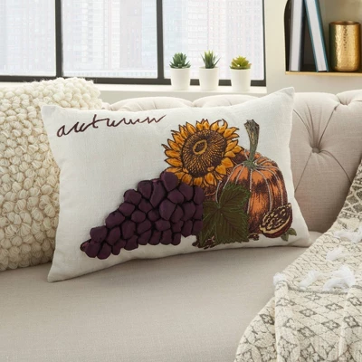 12"x20" Harvest Sunflower Throw Pillow White - Mina Victory 2 12"x20" Harvest Sunflower Throw Pillow White - Mina Victory