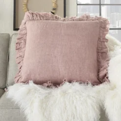 Mina Victory Life Styles Linen Frilled Border Throw Pillow -Decor Haven Store GUEST 02f4b7f0 459d 4f1b 9c2c bf8fda6ed71e