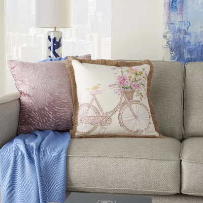 Mina Victory Life Styles Bicycle Multicolor Throw Pillow - 18" X 18" 6 Mina Victory Life Styles Bicycle Multicolor Throw Pillow - 18" X 18" - Image 4