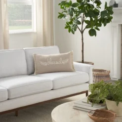 Mina Victory Life Styles Embroidrd Blessed 12" X 21" Natural Indoor Pillow Cover -Decor Haven Store GUEST 164f48ce 802c 4cb6 a012 ca068f7042cb
