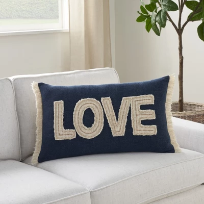 Mina Victory Life Styles Beaded Love 14" X 24" Navy Indoor Pillow Cover 3 Mina Victory Life Styles Beaded Love 14" X 24" Navy Indoor Pillow Cover
