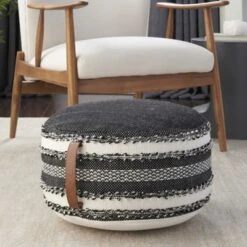 Mina Victory Woven Stripes Outdoor Pouf With Handle -Decor Haven Store GUEST 20974cc3 46b6 4eba 9375 4dfc0063021f