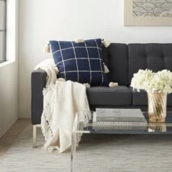 20"x20" Woven Check With Tassel Throw Pillow Navy - Mina Victory -Decor Haven Store GUEST 2292400f b0a5 4549 8e12 0043f5df8d36