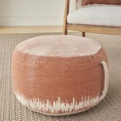 Mina Victory Life Styles Stonewash 20" X 20" X 12" Indoor Drum Pouf With Handle -Decor Haven Store GUEST 282250f0 f4c6 4f40 82aa 358b54bda349