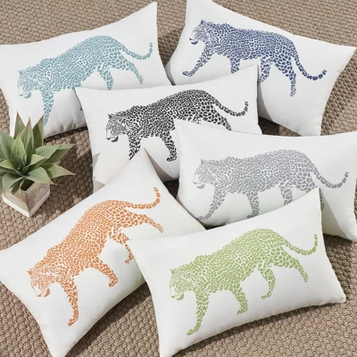 Mina Victory Outdoor Raised Print Leopard Lumbar Throw Pillow 5 Mina Victory Outdoor Raised Print Leopard Lumbar Throw Pillow - Image 3