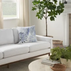 Mina Victory Life Styles Embroidered Palms 18" X 18" Blue Indoor Pillow Cover -Decor Haven Store GUEST 3f15b8e5 fc2f 48d8 839d ee661c6eeec4