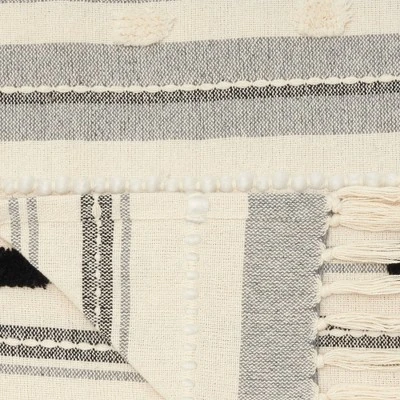 50"x60" Ribbed With Pom-Pom Throw Blanket Black/Ivory - Mina Victory 5 50"x60" Ribbed With Pom-Pom Throw Blanket Black/Ivory - Mina Victory - Image 3