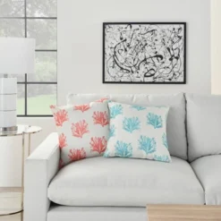 18"x18" Reversible Indoor/Outdoor Coral And Dotted Square Throw Pillow Turquoise - Mina Victory -Decor Haven Store GUEST 4ccc462c 83f9 4a62 87b4 ffeb251239c0