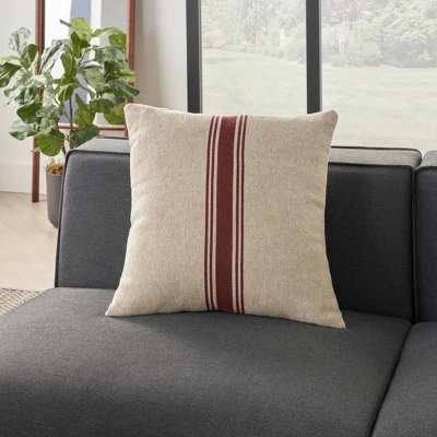 20"x20" Oversize Life Styles Woven Cotton Linen Striped Indoor Square Throw Pillow Maroon - Mina Victory 3 20"x20" Oversize Life Styles Woven Cotton Linen Striped Indoor Square Throw Pillow Maroon - Mina Victory