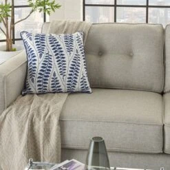 18"x18" Printed Leaves Square Throw Pillow Blue - Mina Victory