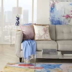 Mina Victory Life Styles Bicycle Multicolor Throw Pillow - 18" X 18"