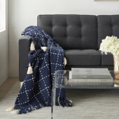 50"x60" Woven Check With Tassels Throw Blanket - Mina Victory -Decor Haven Store GUEST 75ae3f35 31d3 41f5 ba50 483df0710f67