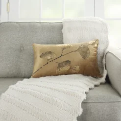 Mina Victory Luminescence Metallic Fan Flower Indoor 14" X 20" Beige/Gold Throw Pillow -Decor Haven Store GUEST 75b16565 c2b2 4266 96f9 e4b30700b836