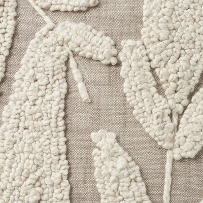 Mina Victory Life Styles Emroidered Leaves 18" X 18" Natural Indoor Pillow Cover 5 Mina Victory Life Styles Emroidered Leaves 18" X 18" Natural Indoor Pillow Cover - Image 3