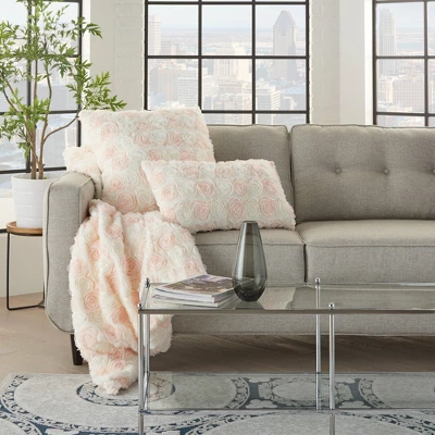 Oversized Chiffon Roses Faux Fur Throw Pillow Ivory - Mina Victory 7 Oversized Chiffon Roses Faux Fur Throw Pillow Ivory - Mina Victory - Image 5