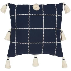 20"x20" Woven Check With Tassel Throw Pillow Navy - Mina Victory -Decor Haven Store GUEST 8815920f d60b 466d 95af bfa5ae4f29f2
