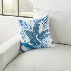 18"x18" Life Styles Towel Embroidered Palm Leave Square Throw Pillow Blue - Mina Victory -Decor Haven Store GUEST 890840f0 13d7 4929 b955 968143468616