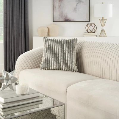 Mina Victory Luminescence Beaded Vert Stripes 20" X 20" Pewter Indoor Throw Pillow 4 Mina Victory Luminescence Beaded Vert Stripes 20" X 20" Pewter Indoor Throw Pillow - Image 2