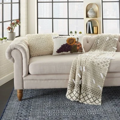 12"x20" Harvest Sunflower Throw Pillow White - Mina Victory 4 12"x20" Harvest Sunflower Throw Pillow White - Mina Victory - Image 3