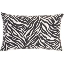 Reversible Indoor/Outdoor Rose And Zebra Print Throw Pillow Black/White - Mina Victory