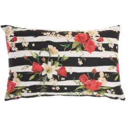Reversible Indoor/Outdoor Rose And Zebra Print Throw Pillow Black/White - Mina Victory -Decor Haven Store GUEST 9ec8d741 203a 4799 a1a2 acdd22218f43