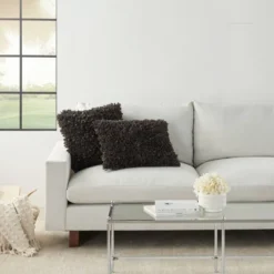 17"x17" Shag Chindi Short Cut Square Throw Pillow Charcoal - Mina Victory -Decor Haven Store GUEST a65ebce0 88a6 487a bb08 da1650ea2230