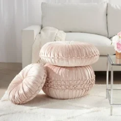Sofia Pin Tuck Velvet Round Floor Cushion - Mina Victory -Decor Haven Store GUEST aa88da33 9956 49b7 bc3b 76dbef040cf4