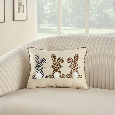 Mina Victory Holiday Applique Bunnies 14" X 20" Beige Throw Pillow 3 Mina Victory Holiday Applique Bunnies 14" X 20" Beige Throw Pillow
