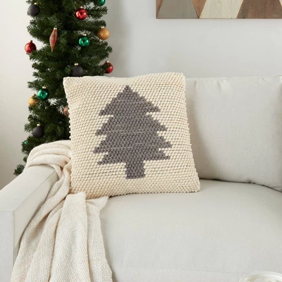20"x20" Oversize Christmas Tree Loops Square Throw Pillow Ivory/Gray - Mina Victory 3 20"x20" Oversize Christmas Tree Loops Square Throw Pillow Ivory/Gray - Mina Victory