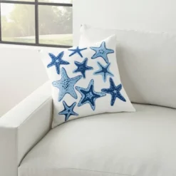 18"x18" Life Styles Towel Embroidered Starfish Square Throw Pillow Blue - Mina Victory -Decor Haven Store GUEST b4ff0d26 17bf 4d59 886a 42c98373f523