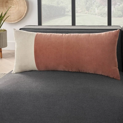 14"x32" Oversized Cotton Velvet Linen Colorblock Indoor Lumbar Throw Pillow Blush - Mina Victory 3 14"x32" Oversized Cotton Velvet Linen Colorblock Indoor Lumbar Throw Pillow Blush - Mina Victory