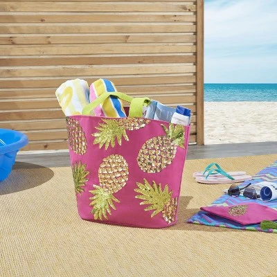 Mina Victory Pineapple Hot Pink Beach Tote Bag 3 Mina Victory Pineapple Hot Pink Beach Tote Bag