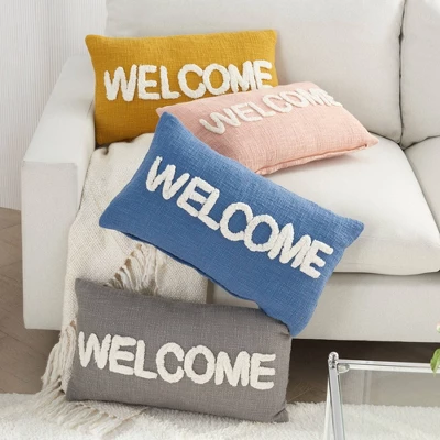 12"x21" Oversize Life Styles 'Welcome' Tufted Lumbar Throw Pillow - Mina Victory 3 12"x21" Oversize Life Styles 'Welcome' Tufted Lumbar Throw Pillow - Mina Victory