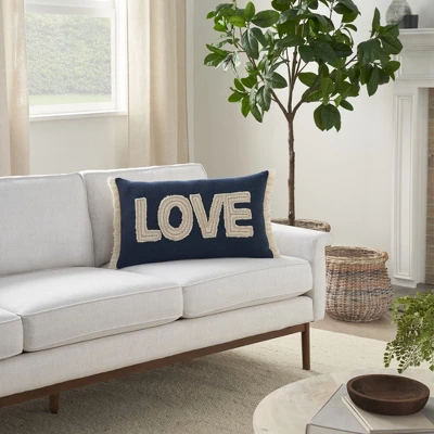 Mina Victory Life Styles Beaded Love 14" X 24" Navy Indoor Pillow Cover 6 Mina Victory Life Styles Beaded Love 14" X 24" Navy Indoor Pillow Cover - Image 4