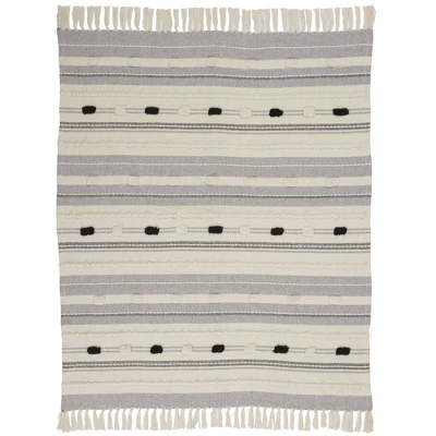 50"x60" Ribbed With Pom-Pom Throw Blanket Black/Ivory - Mina Victory 4 50"x60" Ribbed With Pom-Pom Throw Blanket Black/Ivory - Mina Victory - Image 2