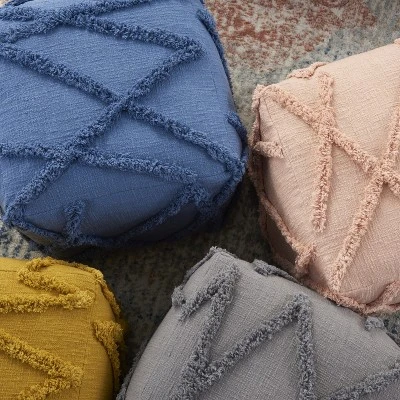 Mina Victory Life Styles Tufted Abstract Diamond 16X16X16 Indoor Pouf 3 Mina Victory Life Styles Tufted Abstract Diamond 16X16X16 Indoor Pouf