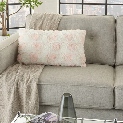 Oversized Chiffon Roses Faux Fur Throw Pillow Ivory - Mina Victory 5 Oversized Chiffon Roses Faux Fur Throw Pillow Ivory - Mina Victory - Image 3