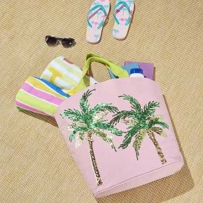 Mina Victory Palm Trees Blush Beach Tote Bag 5 Mina Victory Palm Trees Blush Beach Tote Bag - Image 4