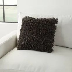 17"x17" Shag Chindi Short Cut Square Throw Pillow Charcoal - Mina Victory -Decor Haven Store GUEST d911f24d 9a5c 47ee aa22 ebfd0ad28321