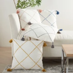 20"x20" Oversize Life Styles Braided Lattice Square Throw Pillow With Tassels - Mina Victory -Decor Haven Store GUEST dee7ade8 4476 43ea 9233 e8d441dac230