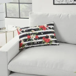 Reversible Indoor/Outdoor Rose And Zebra Print Throw Pillow Black/White - Mina Victory -Decor Haven Store GUEST e1179dc9 6839 479f 9b6e 486e12a14d9d