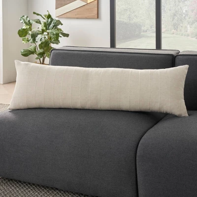 12"x40" Oversized Life Styles Woven Cotton Grid Indoor Lumbar Throw Pillow Beige - Mina Victory 3 12"x40" Oversized Life Styles Woven Cotton Grid Indoor Lumbar Throw Pillow Beige - Mina Victory