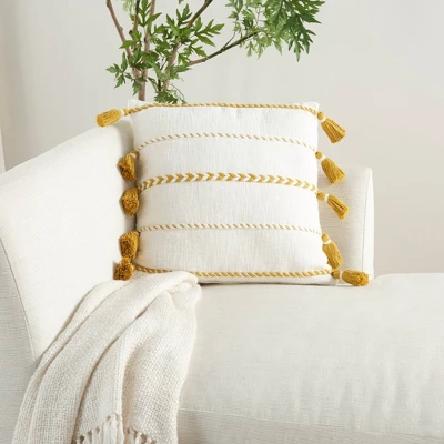 Oversize Life Styles Braided Striped Throw Pillow With Tassels - Mina Victory 4 Oversize Life Styles Braided Striped Throw Pillow With Tassels - Mina Victory - Image 2