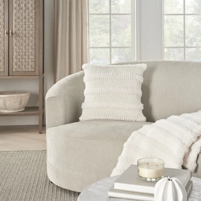 Mina Victory Faux Fur Knit Stripes 20" X 20" Ivory Indoor Throw Pillow 6 Mina Victory Faux Fur Knit Stripes 20" X 20" Ivory Indoor Throw Pillow - Image 4