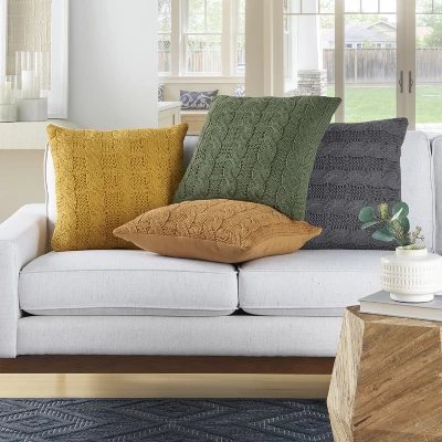 Mina Victory Life Styles Cotton Knitted 18"x18" Indoor Throw Pillows Set Of 2 7 Mina Victory Life Styles Cotton Knitted 18"x18" Indoor Throw Pillows Set Of 2 - Image 5